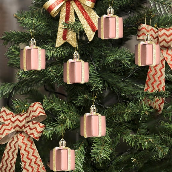 12-Pack 2 Inch Rose Gold Painted Gift Box Ornaments - Christmas Tree Hanging Decor