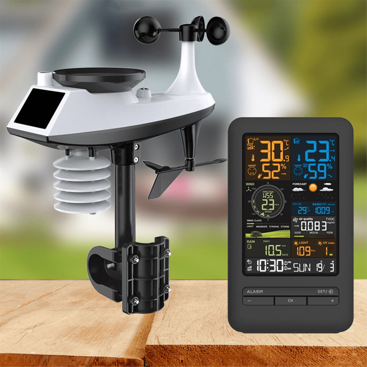 Tuya Weather Station Alarm Wifi Digital Wind Speed Direction Rainfall Light Index Air Quality Temperature Humidity Meter,Photo Color