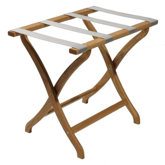 Wooden Mallet LR3-LOSVR 20 in. Designer Curve Leg Luggage Rack with Silver Straps - Light Oak
