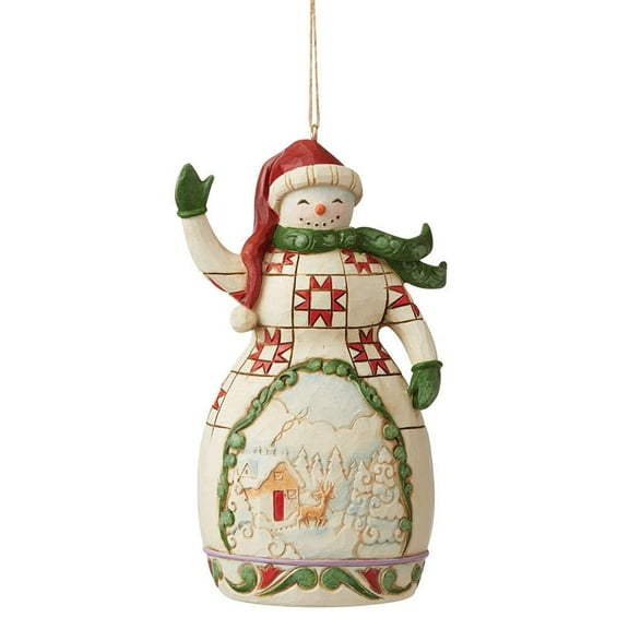 Enesco Jim Shore Heartwood Creek Red and Green Snowman Hanging Ornament