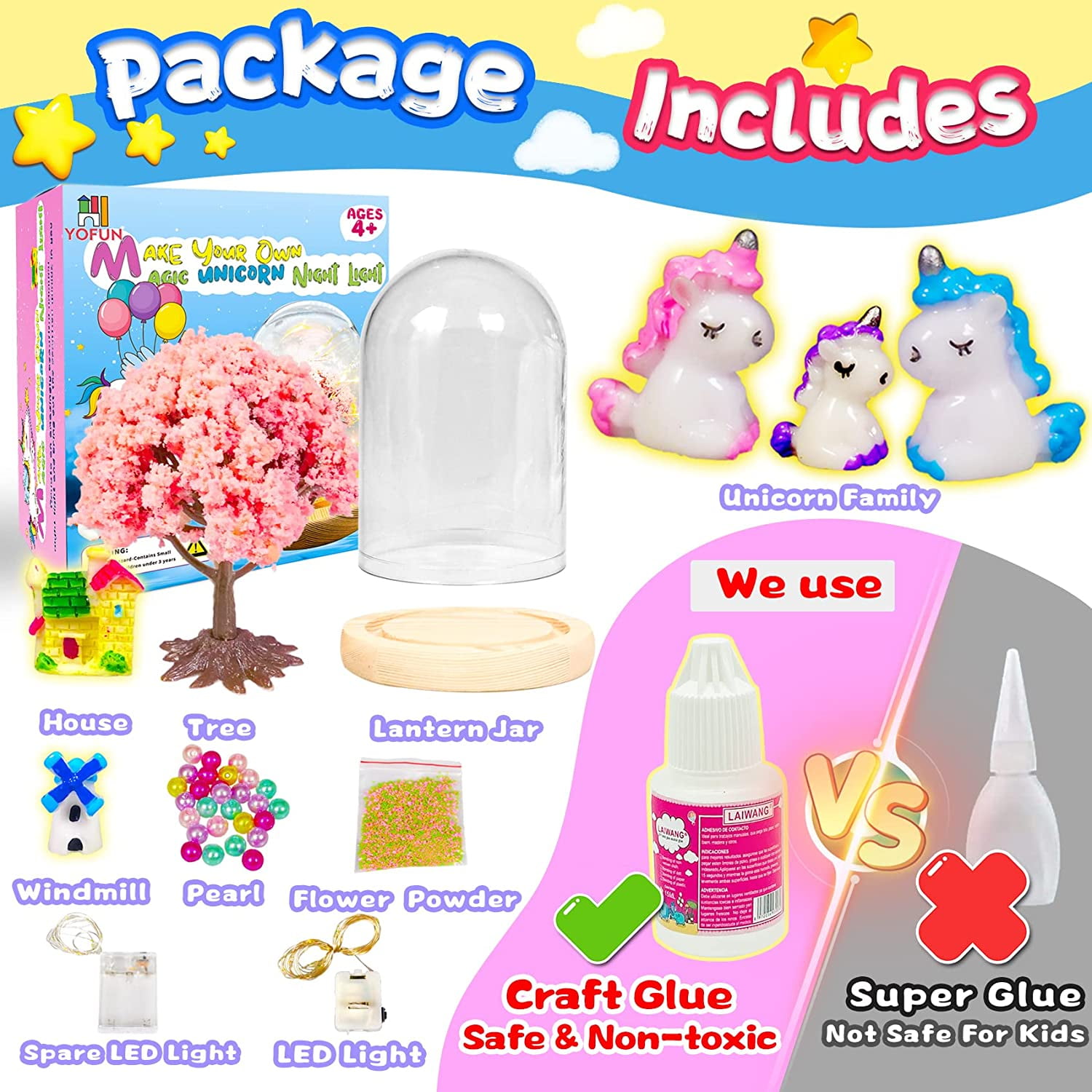 Paint Your Own Unicorn Night Light Art Kit, Arts and Crafts for Kids Ages  4-8,Un