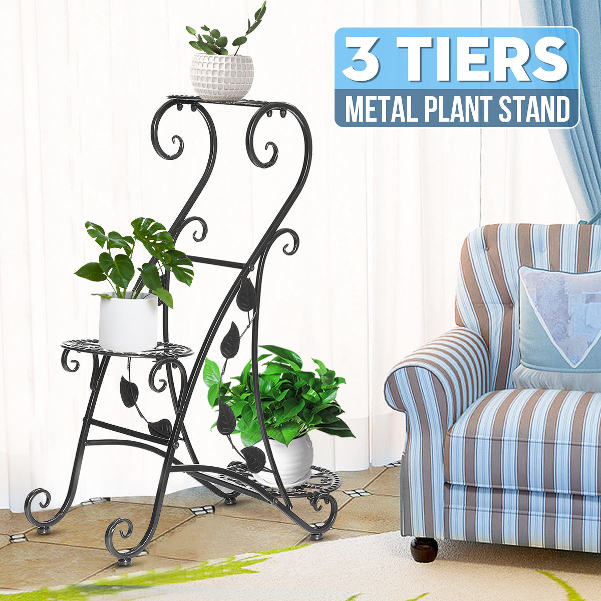 Graceful Unique 3 Tier Plant Stand Indoor, Flower Pot Holder & Plant