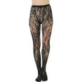 thumbnail image 4 of ToBeInStyle Women's Fine Fishnet Seamless Tights - Floral Lace Chantilly - Black - One Size, 4 of 9