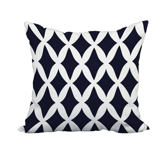 18 x 18 Inch Navy Blue Trellis Print Decorative Polyester Throw Pillow with a Linen Texture