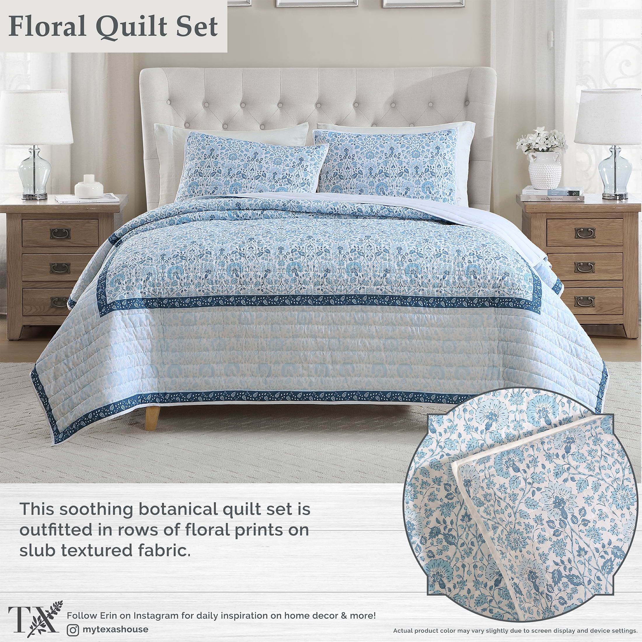 My Texas House Capri 2-Piece Blue Cotton Quilt Set, Twin/Twin XL