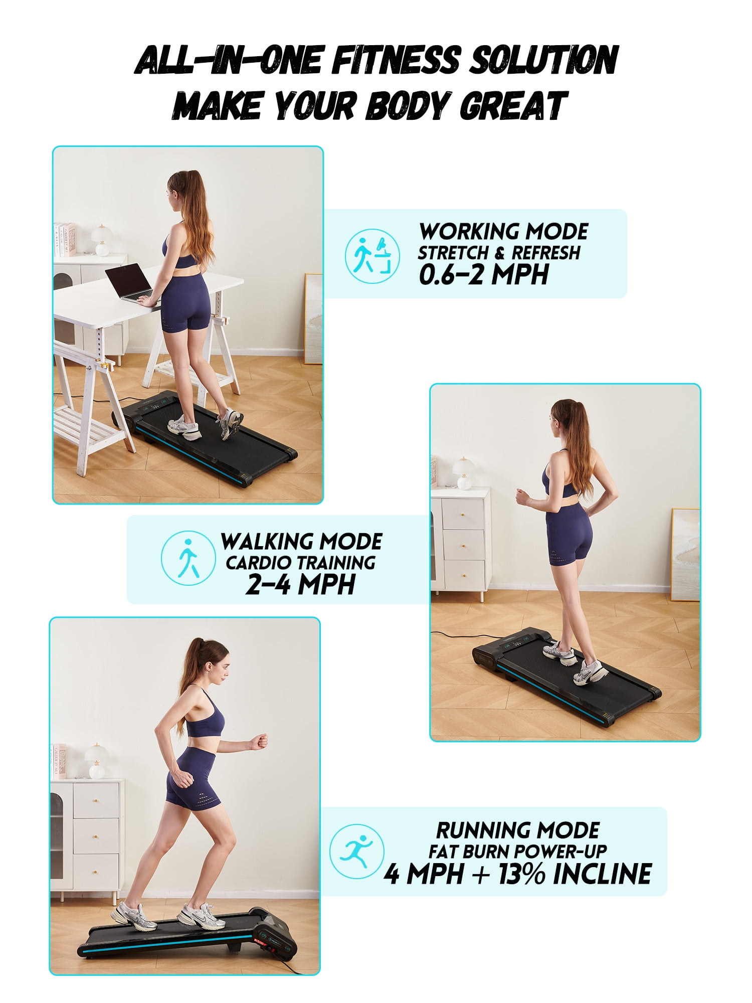 Welmotive Treadmill with Auto Incline Walking Pad Underdesk for Home Office Potable Compact Running Machine Jogging Caminadora para Casa Up to 13% 6 Levels with Remote Control Indoor Fitness Black