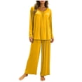 thumbnail image 4 of Tnhcen Women's Summer Lightweight Solid Color Modal Cotton Polyester Long Sleeve Long Pants Pajama Set Elastic Waist Drawstring Breathable Comfortable Loungewear, 4 of 7
