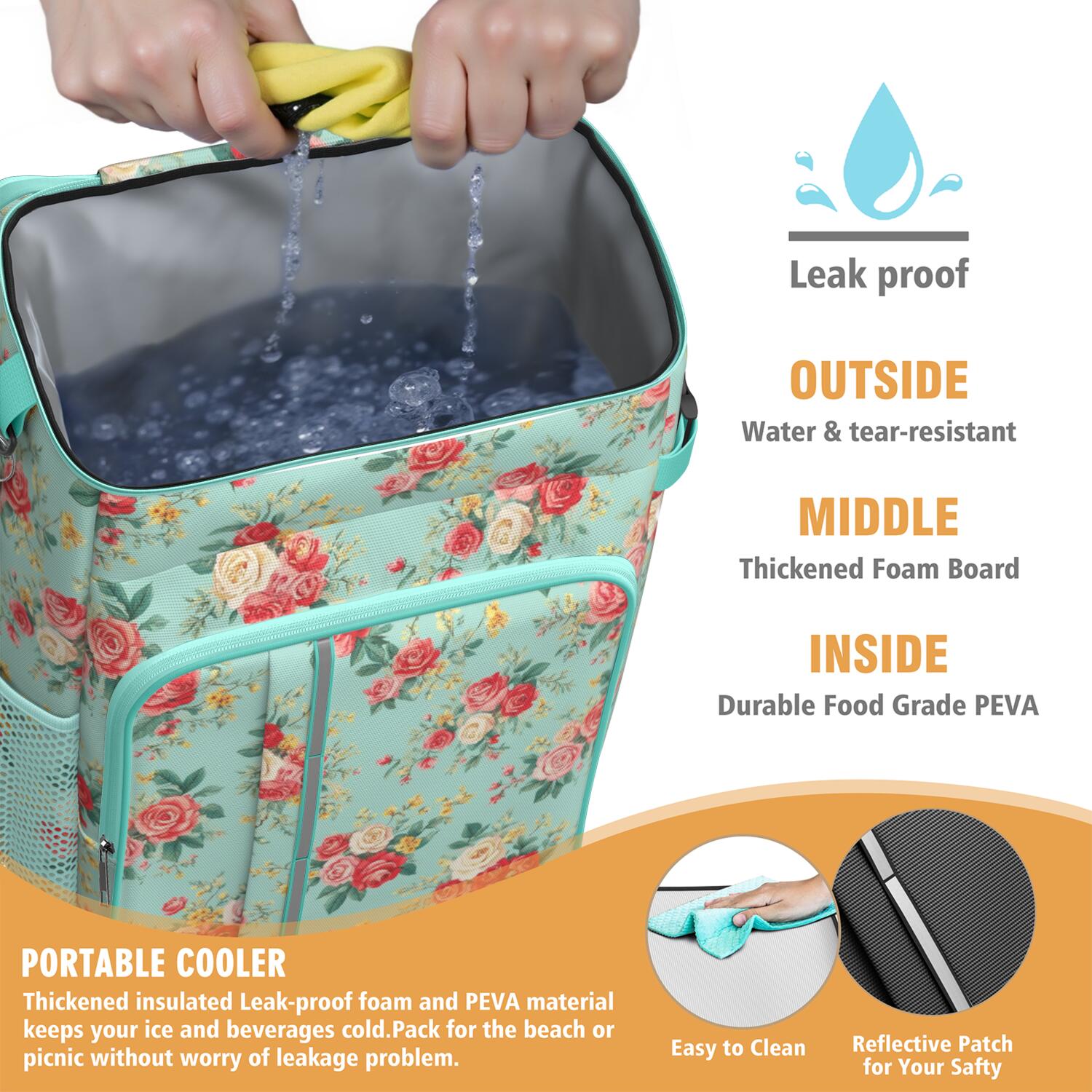 Travel Cooler Bag - Pioneer Flower Camping Beer Cooler Backpack with Bottle Opener- Waterproof Insulated Picnic Backpacks - Cooler Bag for Beach