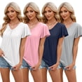 thumbnail image 2 of FLMEI Womens Summer T-Shirt Tops V Neck Cotton Tees Shirts for Women Short Sleeve Pleated Tees S-XXL, 2 of 9