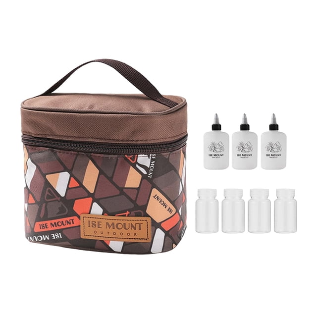 Bolsa de especias para guardar salsas, ligera y portátil, mini bolsa para condimentos, sal y condimentos. Marrón con botella