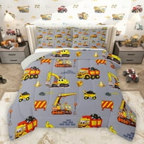 Homewish Excavator Theme Bedding Comforter Set,Construction Vehicles Twin Comforter Sets,Orange Gray Bedding Set For Boys Kids,Ultra Soft Home Decor Reversible,2 Pieces