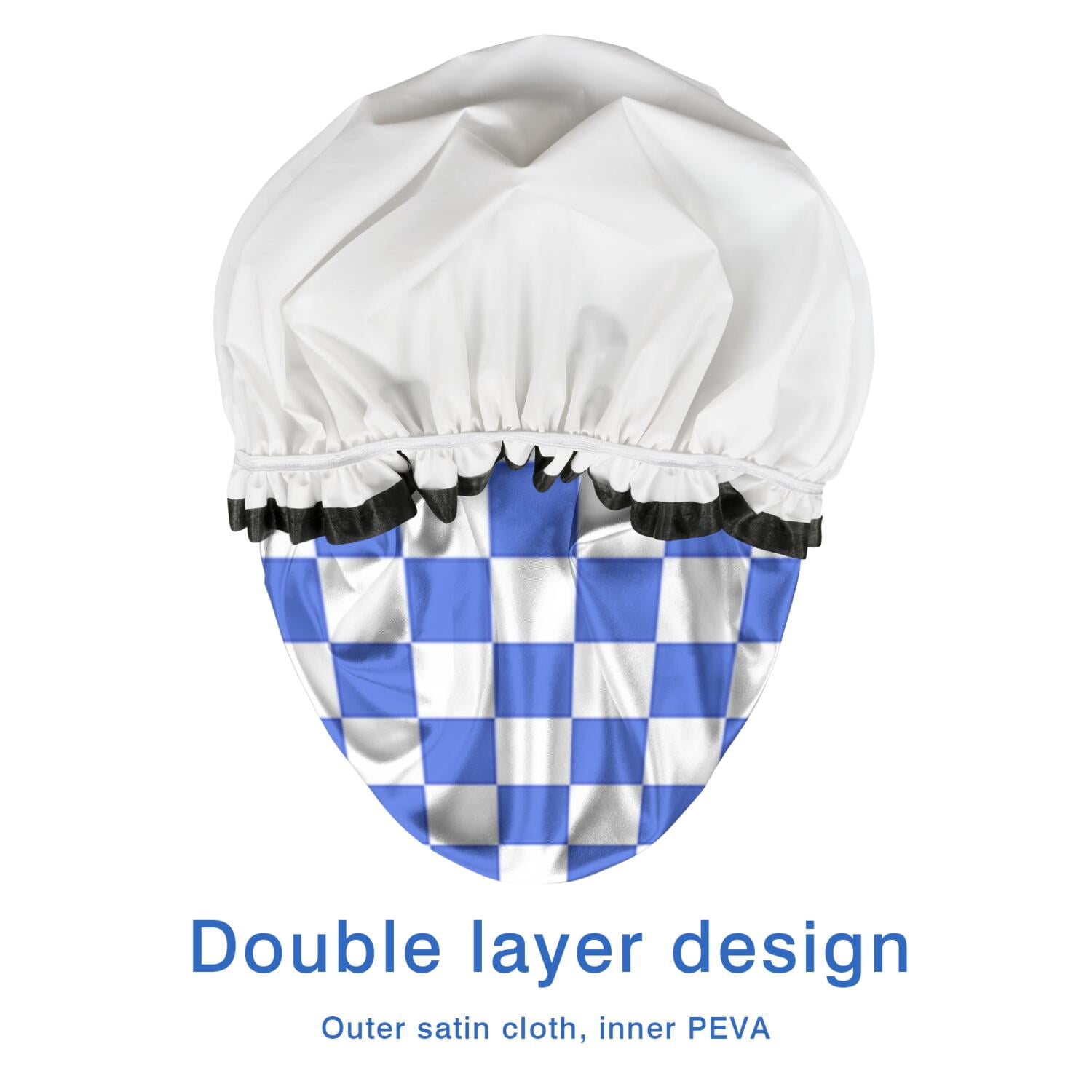 Shower Caps,Blue and White Checkered Pattern Waterproof Shower Cap for Women 4 Pieces,Double Reusable Hair Cover for Shower PEVA Elastic Stretch Hem