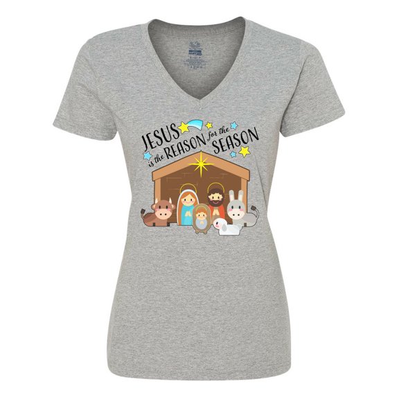 Inktastic Jesus is the Reason for the Season Christmas Nativity Women's V-Neck T-Shirt