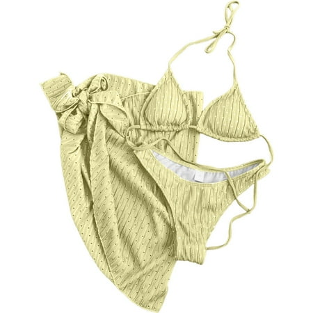 Arnsht Women s Holographic Bikini Sets String Padded Triangle Soft Comfortable Breathable Thong Bottom 2 Pieces Swimsuit Set Yellow S