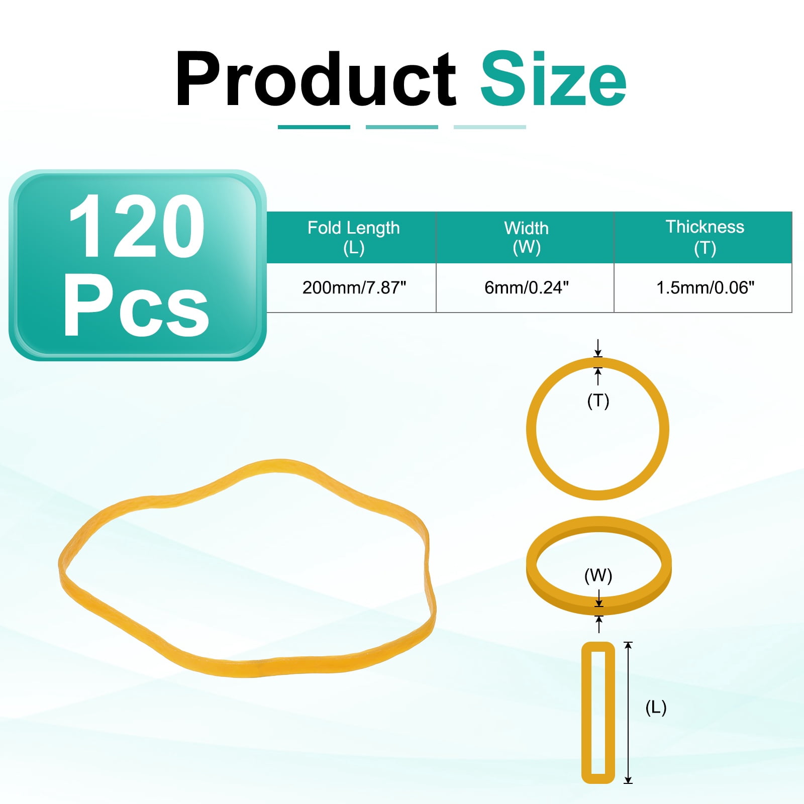 120Pack Rubber Bands, 7.87x0.24 Inch Elastic Bands for Office Supplies, Yellow
