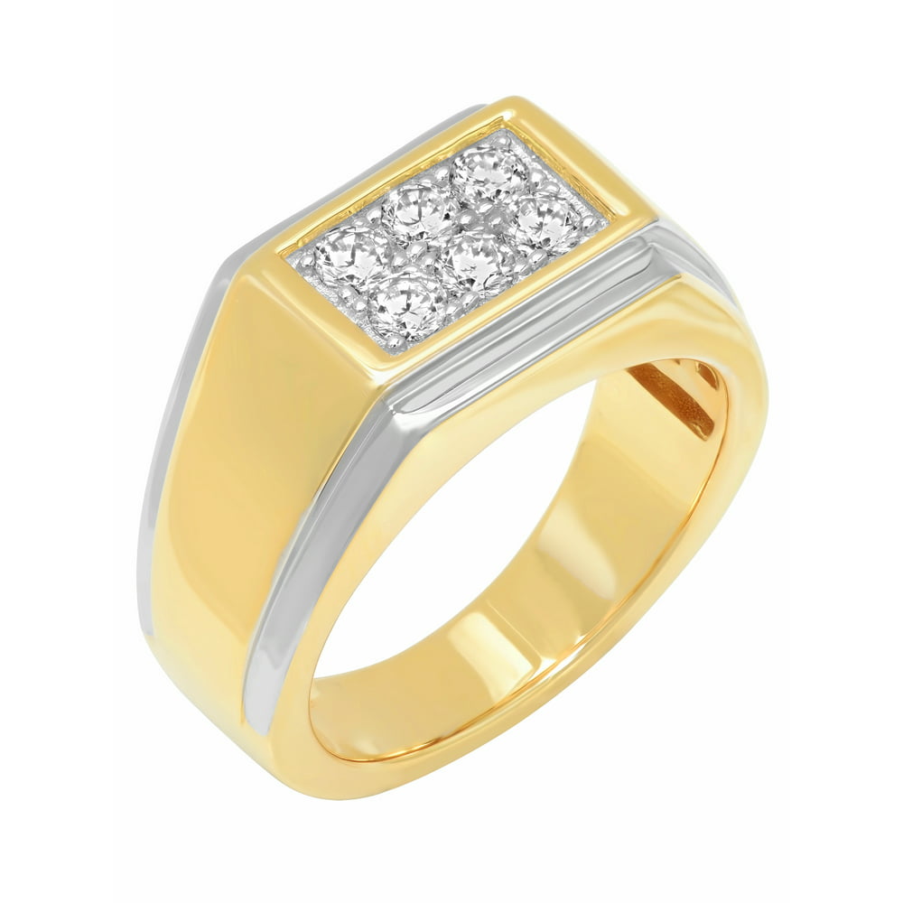 Brilliance Fine Jewelry - Mens 14K Gold Plated Sterling Silver Cubic ...