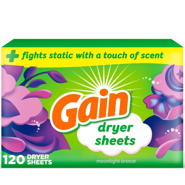 Gain dryer sheets, Moonlight Breeze Scent, Fights static with a touch of scent, laundry sheets 120CT