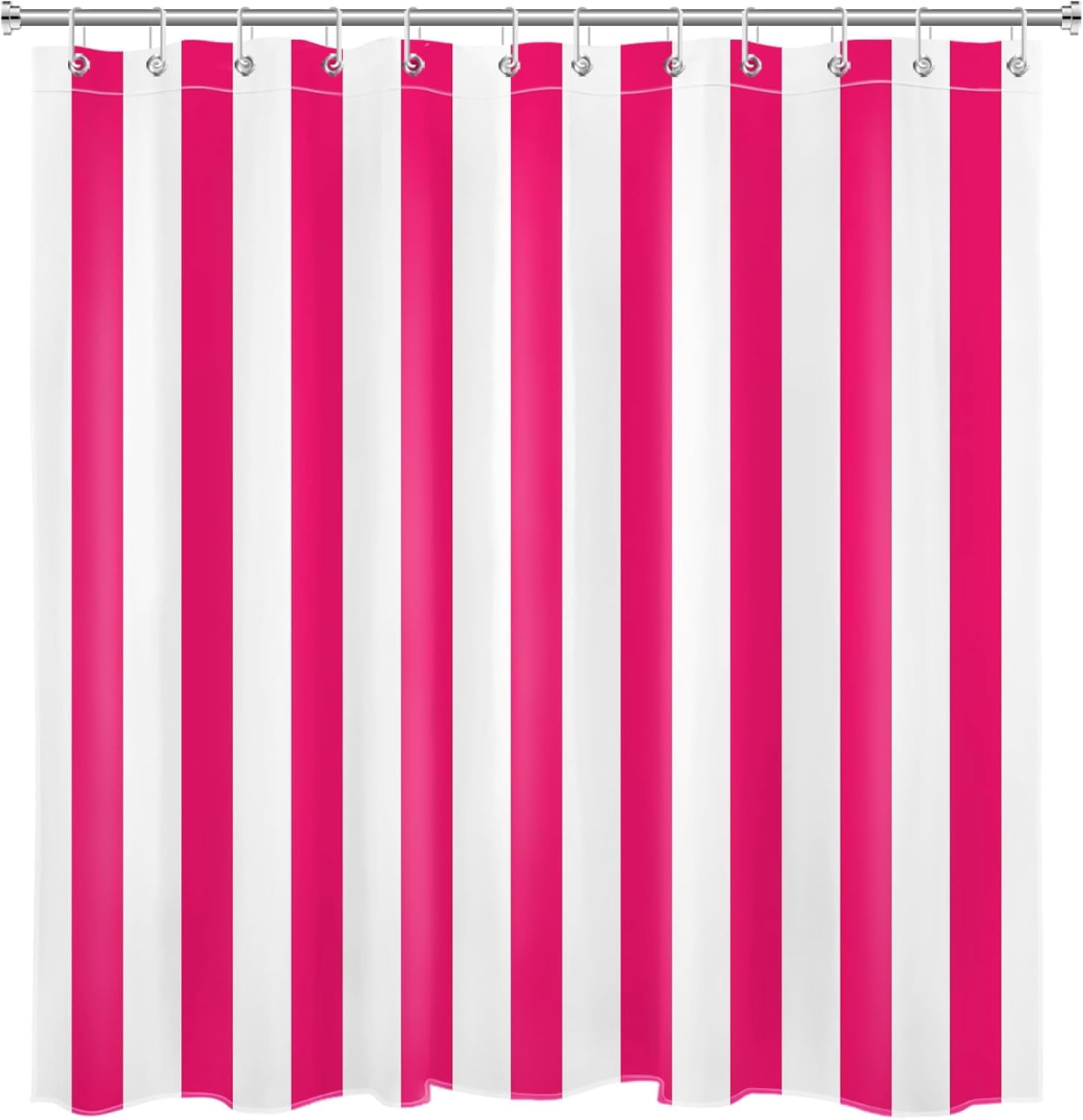 Hot Pink and White Striped Shower Curtain for Bathroom,Modern Abstract Vertical Stripe Fabric Shower Curtain with Hooks,Vintage Minimalist Bathroom Curtain Shower Set, 72" W x 84" L