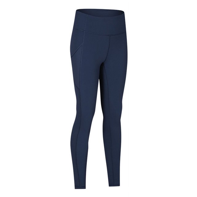 Leggings con bolsillos para mujer, cintura alta, control de barriga, pantalones de yoga, pantalones de entrenamiento gruesos, elásticos en 4 direcciones, Ming Blue