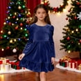 thumbnail image 4 of Nskgu Girls Long Sleeve Dress Velvet Crew Neck Bow Back Holiday Party Christmas Dresses, 4 of 7