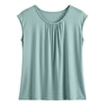 thumbnail image 1 of Gpoecd Camisole à Encolure Carrée Débardeur Sans Manches avec Détail Plissé pour l'Été Tenue Décontractée Confortable Col Rond Débardeur Basique Camisole pour Femmes Bleu Pâle, TTG, 1 of 3