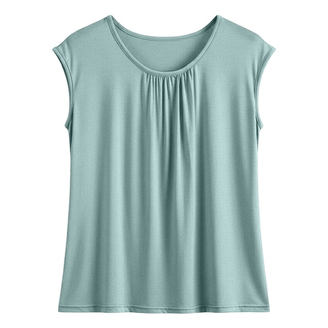 Gpoecd Camisole à Encolure Carrée Débardeur Sans Manches avec Détail Plissé pour l'Été Tenue Décontractée Confortable Col Rond Débardeur Basique Camisole pour Femmes Bleu Pâle, TTG