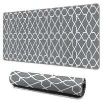 Long Mouse Pads for Desk,Gray Geometric Quatrefoil Pattern Desk Mats on Top Of Desks, Desk Mouse Pad Extra Large with 3mm Non-Slip Base and Stitched Edge for Gaming,Office,Work,Home 31.5"x15.7"