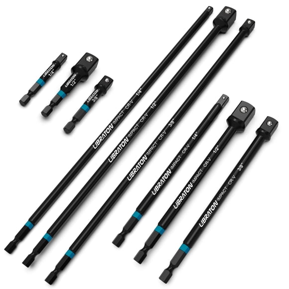 Libraton 9PCS Impact Socket Adapter Set, 3" 6" 12", Drill Socket Adapter 1/4" 3/8" 1/2", Socket Driver Adapter, Drill Socket Adapter Extension, Adapt