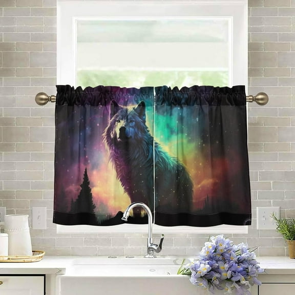 FREEAMG Wolf Half Window Tier Curtains 36 Inch Blackout Thermal Insulating Kitchen Linen Tier Curtains for Kitchen,Bathroom,Cafe