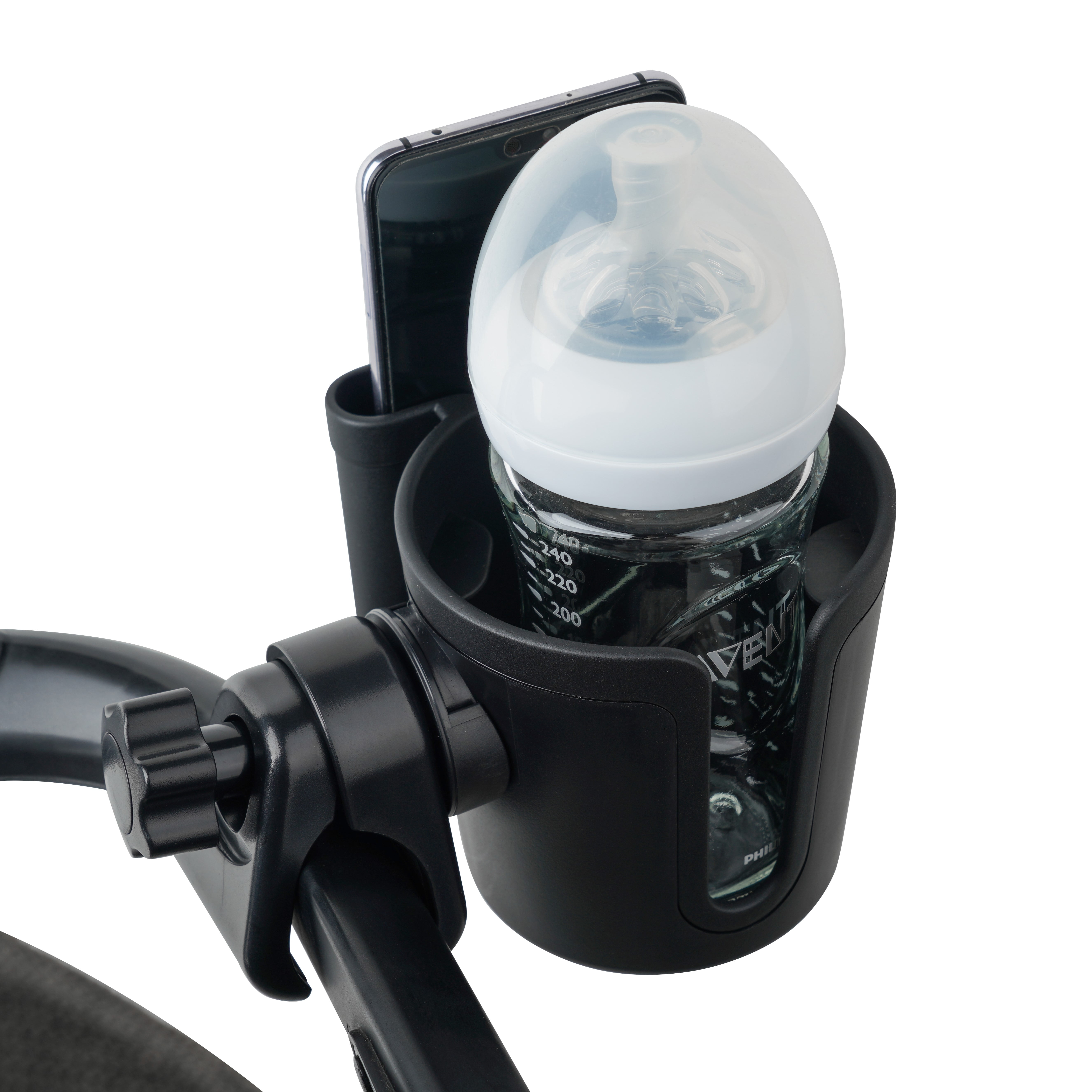 J.L. Childress Stroller Cup & Phone Holder - Universal for Baby Strollers & Wagons, Bikes, Wheelchairs & More - Black
