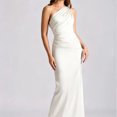 thumbnail image 3 of Morttic Women's Elegant Slanted Shoulder Satin Maxi Formal Dress – Ruched Slim Fit Perfect for Wedding Guest & Evening Party White，XL, 3 of 4