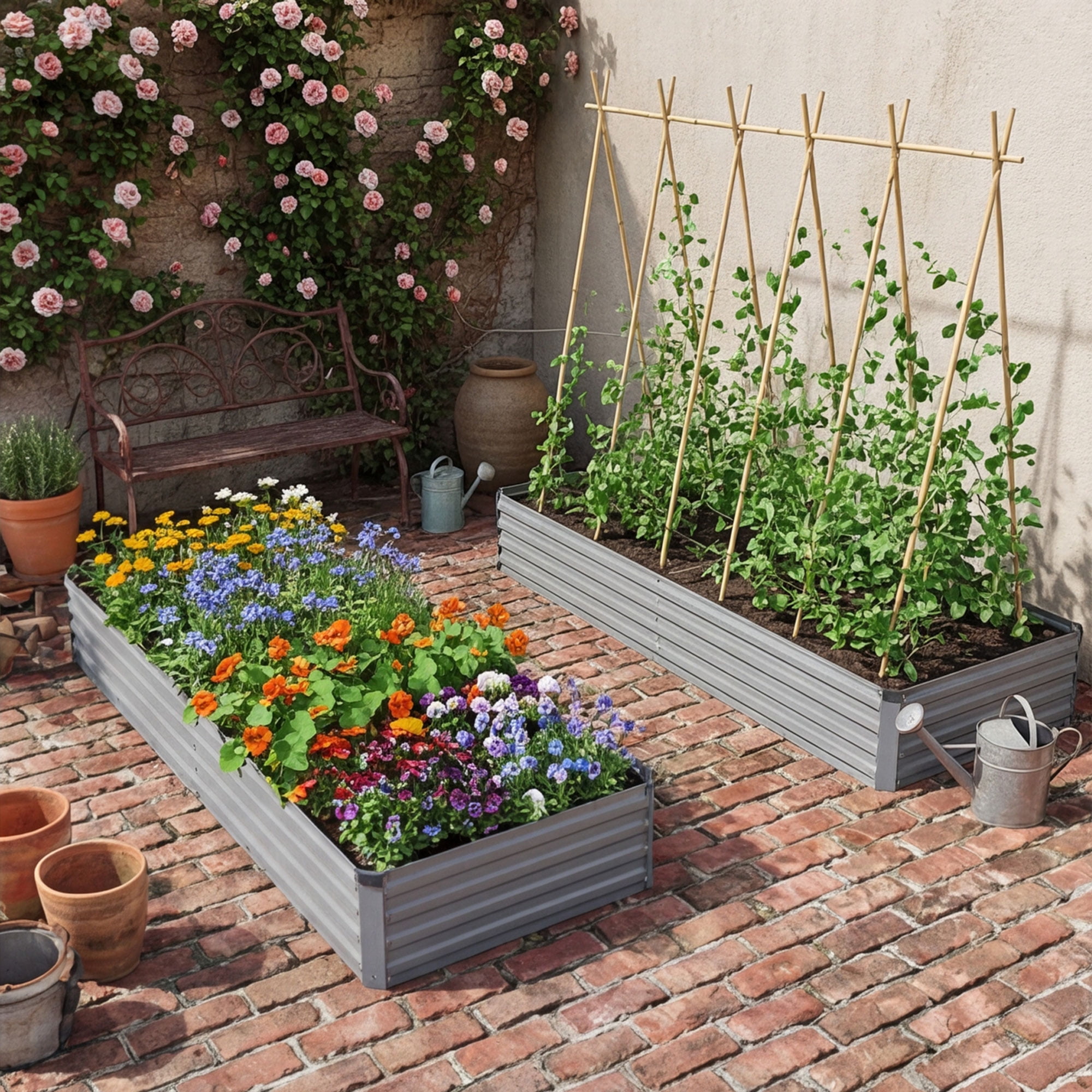 Amobro 6x3x1ft Outdoor Metal Raised Garden Bed Planter Box for Vegetables, Flowers, Herbs Gray 2pcs