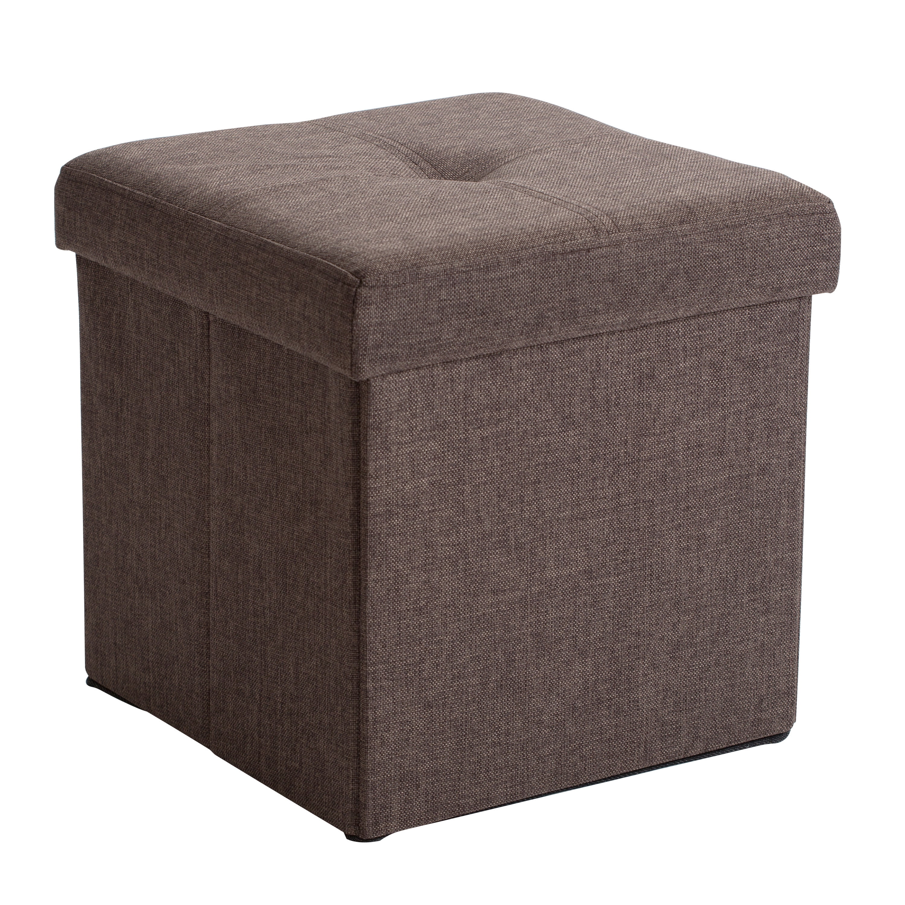 Simplify Faux Linen Folding Storage Ottoman Cube in Espresso