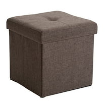 Simplify Faux Linen Folding Storage Ottoman Cube in Espresso
