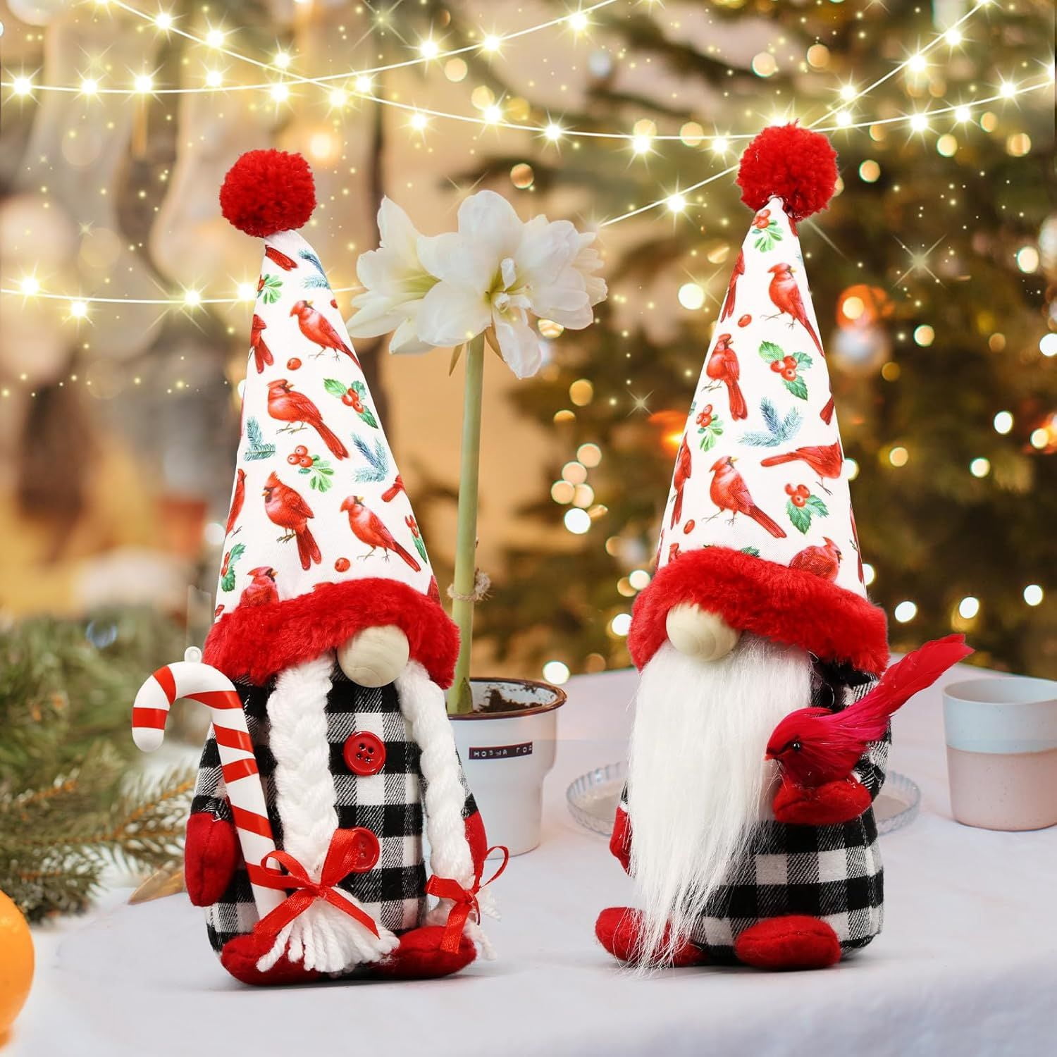 Christmas Red Cardinal Gnomes Decorations for Home, Indoor, Office- Xmas Gnomes Plush Doll - Christmas Elf Decoration Swedish Tomte - Red Cardinal Decor for Table - Gnomes Gifts for Women