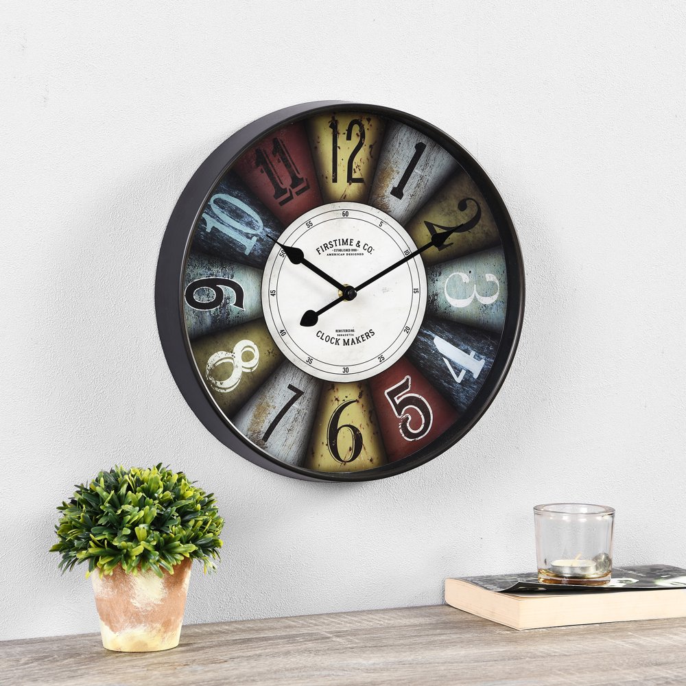 FirsTime Colorworks Wall Clock, American Designed, MultiColor, 12" x 2