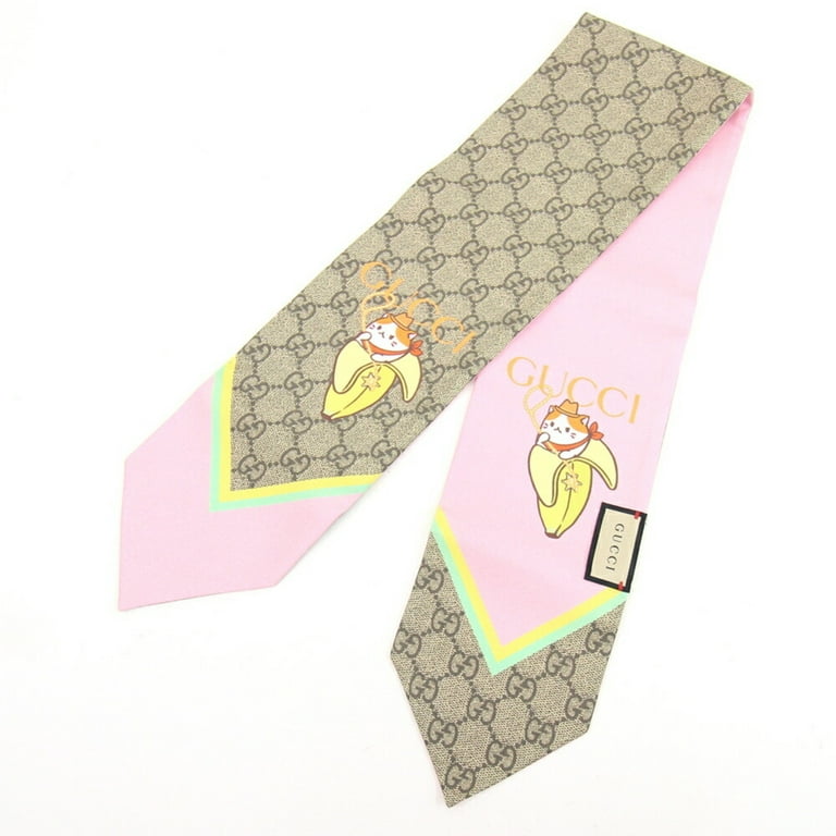 Authenticated Used Gucci Scarf Bananya Collaboration GG Supreme Beige Light Pink Silk 100% Women's GUCCI -