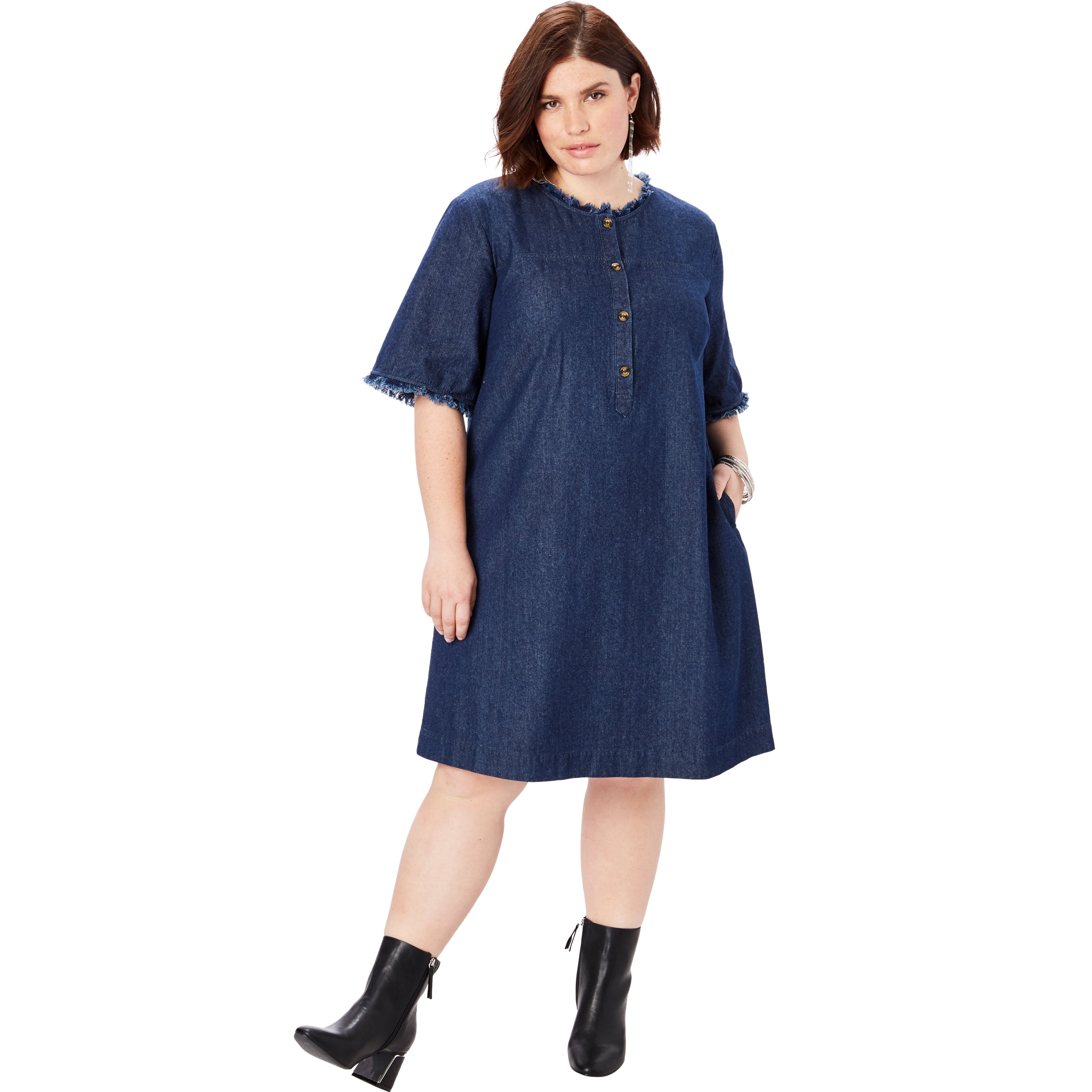 Roaman's - Roaman's Plus Size Denim Shirt Dress - Walmart.com