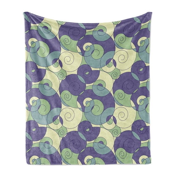 Abstract Soft Flannel Fleece Throw Blanket, Vintage Spirals Intertwined Abstract Geometry Illustration, Cozy Plush for Indoor and Outdoor Use, 60" x 80", Indigo Green, by Ambesonne