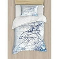 thumbnail image 3 of Sea Animals Decor King Size Duvet Cover Set, Sketch of Scuba Diver Holding Fin of Dolphin over Coral Reefs Fish Underwater, Decorative 3 Piece Bedding Set with 2 Pillow Shams, Multi, by Ambesonne, 3 of 3