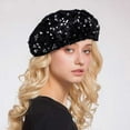 thumbnail image 4 of Womens Sparkly Sequin Beret Hat Fashion Fun Stretch Beanie Cap Headwear for Festival Party Club Black One Size, 4 of 4