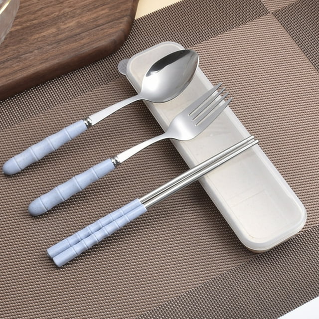 pstuiky Stainless Steel Fork Spoon Chopsticks Set 3-In-1 Travel Cutlery with Case Portable Camping Utensils