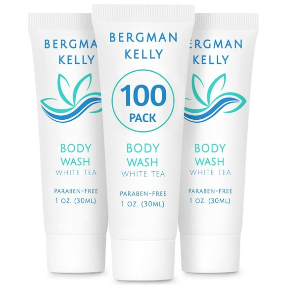 BERGMAN KELLY Travel Size Body Wash (1 fl oz, 100 PK, White Tea), Delight Your Guests with a Revitalizing and Refreshing Hotel Body Wash, Quality Mini and Small Size Guest Hotel