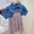 thumbnail image 3 of Setelan Baju Anak Perempuan, Musim Panas Anak-anak Perempuan, Set Denim, Atasan Syal + Rok Suspender Motif Bunga, Setelan Baju Anak-anak Mode Anak Perempuan, 3 of 5