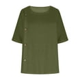 thumbnail image 7 of LADIGASU Women's Summer Imitation Cotton And Linen Round Neck Button Short Sleeved Shirt, 7 of 7