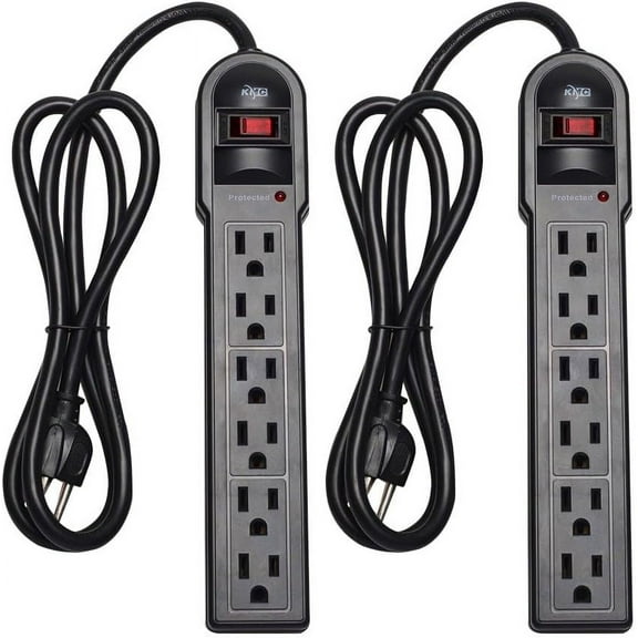 6-Outlet Sur Protector Power Strip 2-Pack 900 Joules 4-Foot Extension Cord Overload Protection Black