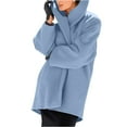 thumbnail image 5 of Women's Single Breasted Hooded Jacket Casual Trench Coat Fall Pea Coats Winter Overcoat Jacket Sky Blue 3XL, 5 of 7