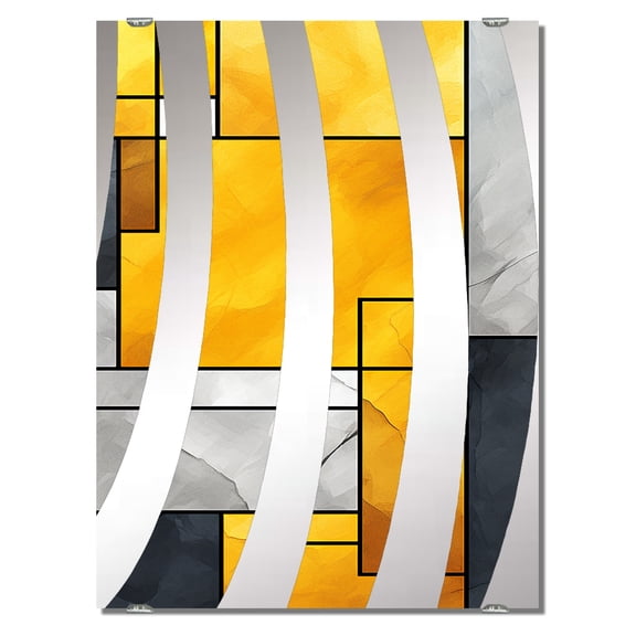 Designart "Geometric Fusion in Yellow and Grey V" Abstract Geometric Oversized Wall Mirror - Modern Abstract Entryway Big Wall Mirror - Multiple Color Options