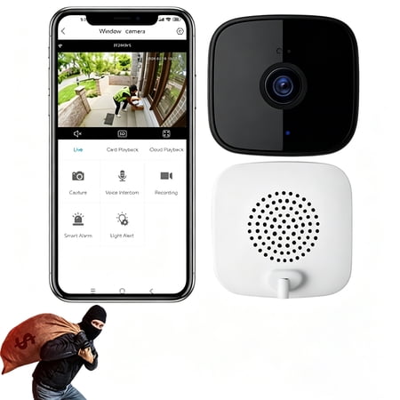 Smart 2K Window Security Camera - Wireless Indoor Camera with Color Night Vision, Motion Alerts for Home Monitoring