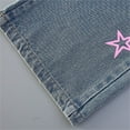 thumbnail image 5 of WERYOUNG Girls Streetwear Jeans Pants Summer Casual Letter Star Printed Stretch Elastic Waist Straight Wide Leg Pants With Pockets Newborn Cute Denim Pants,Blue,3-4 Years, 5 of 9